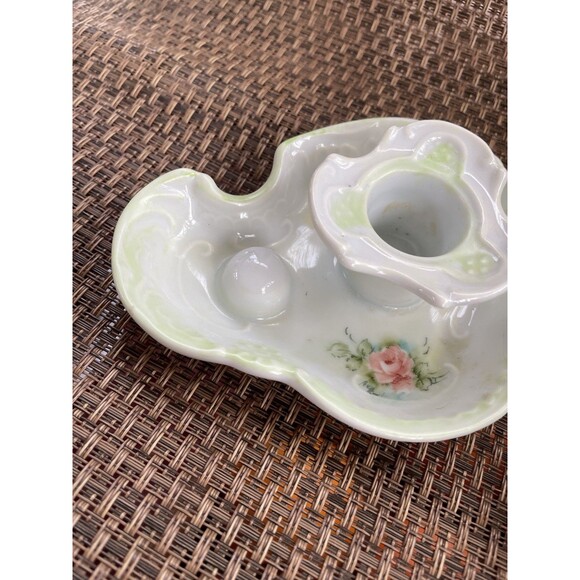 Cottagecore Candle Holder Pair w/ Snuffer Green  & White Victorian Style - Picture 5 of 8